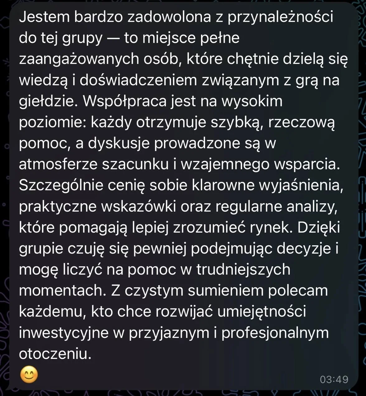 Opinia uczestniczki o społeczności i wsparciu
