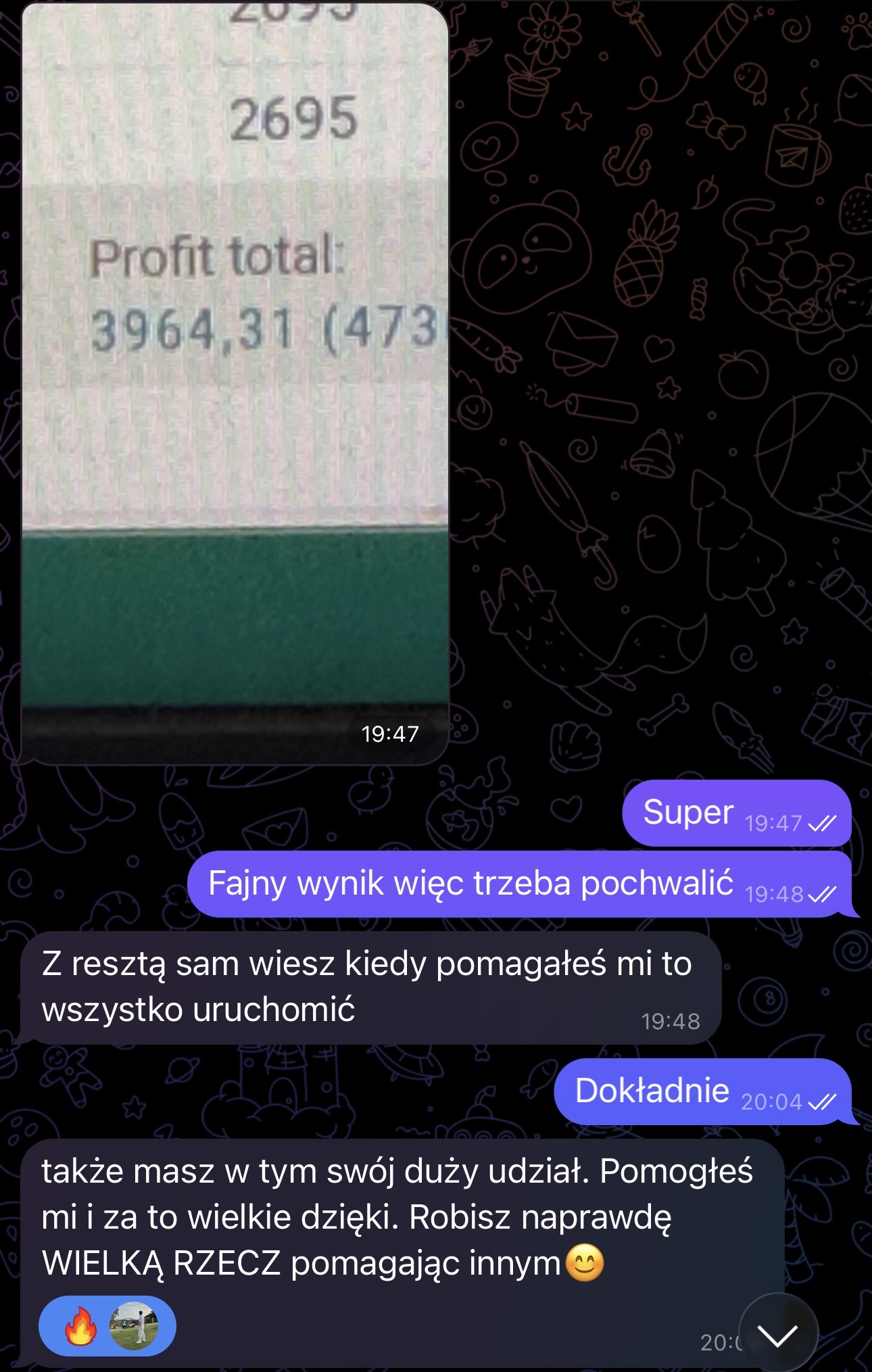 Podziękowanie uczestnika za pomoc i udział w osiągniętym wyniku